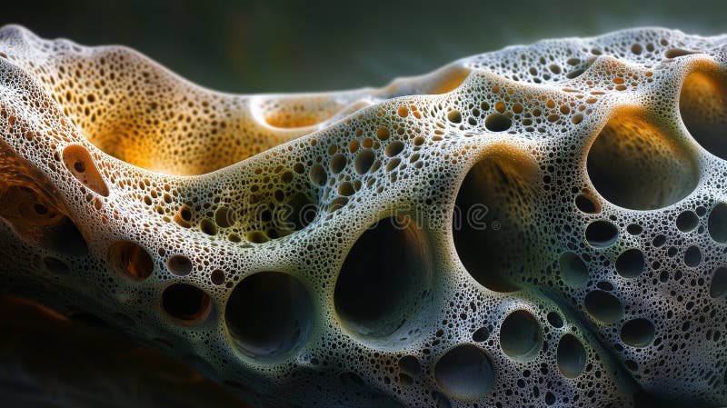 Abstract close-up of a natural sponge with intricate holes and textures illuminated by soft light royalty free illustration