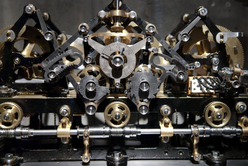 Close up view of old clock gear mechanism