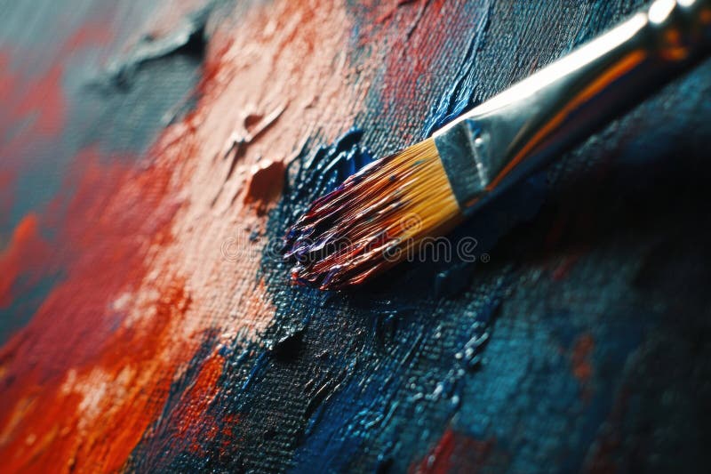 Artistic exploration with a brush on a vibrant canvas filled with texture and color in a studio setting vector illustration