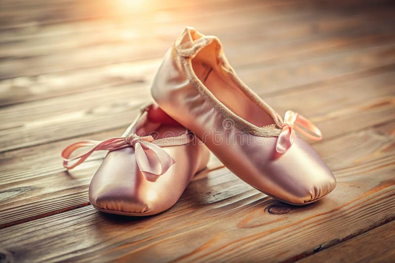 Exquisite Delicate Pink Ballet Slippers on a Warm Wooden Dance Studio Floor A Timeless Image Capturing Grace and vector illustration