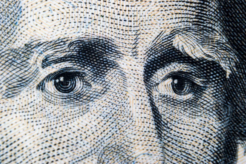 Close up view Portrait of Andrew Jackson on the one twenty dollar bill. Background of the money. 20 dollar bill with Andrew Jackso