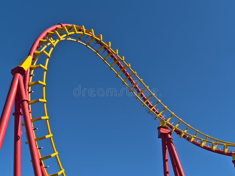 Close-up View of the Red and Yellow Colored Rails of a Roller Coaster ...