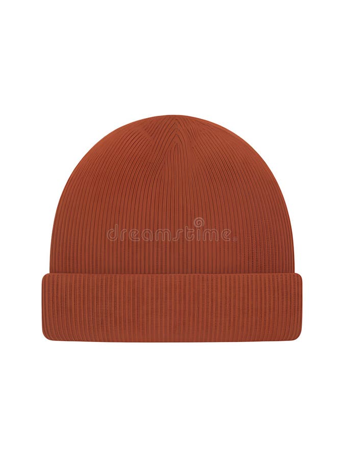 Rust colored knitted beanie with embroidered text stock illustration