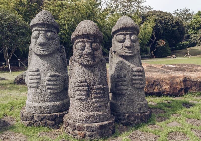 Close up view of sculptures of Dol Hareubangs inside of Spirited garden