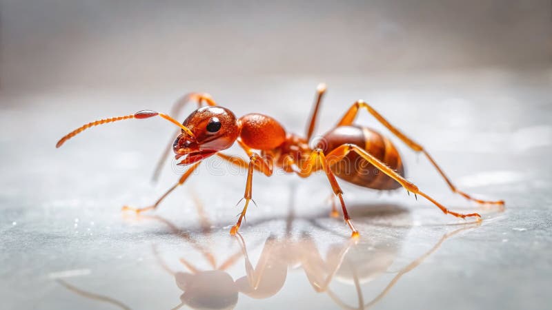 A Tiny Red Ant Crawls Across a White Surface Casting a Dramatic Shadow ...