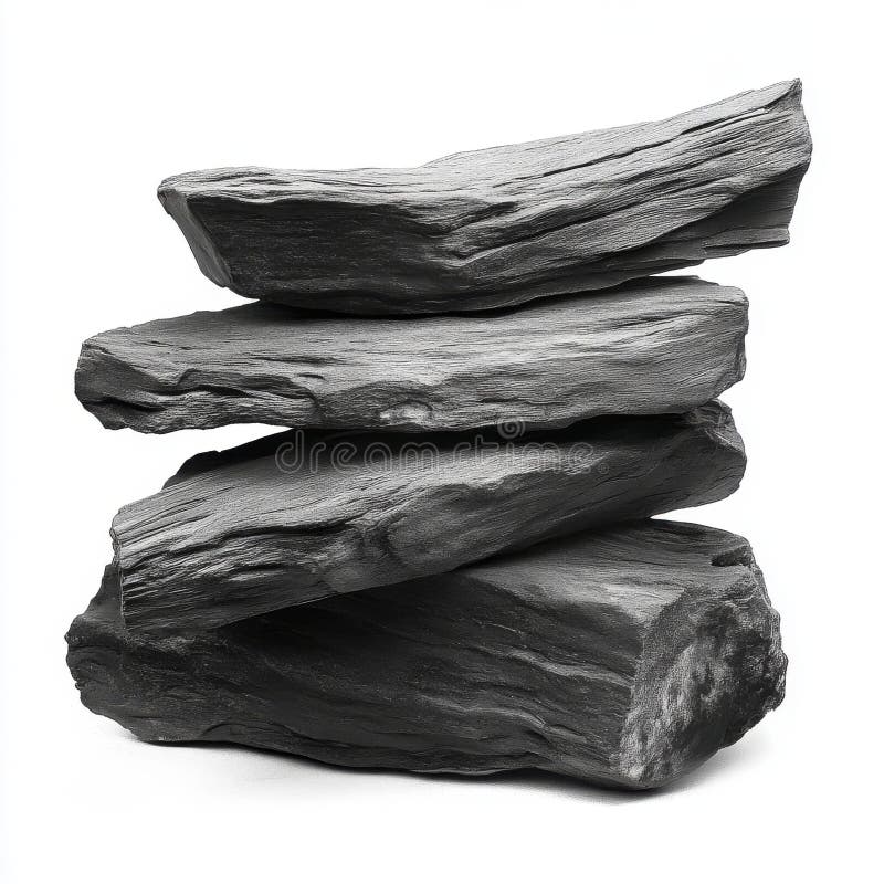 Stack of Gray Charcoal Pieces on White Background stock illustration