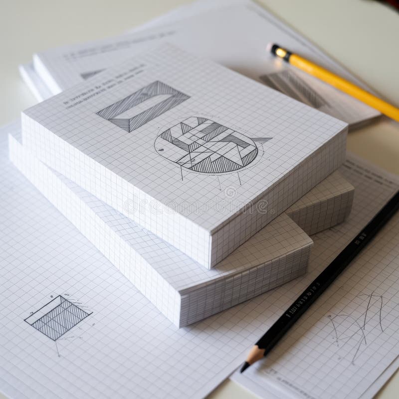 Architectural drawings and pencils on a white surface vector illustration