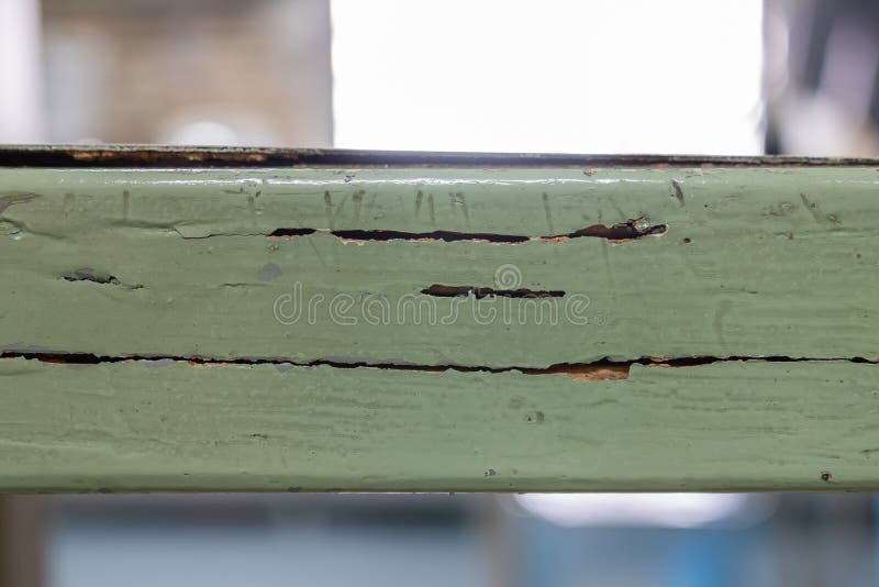 Closeup View of the Termites Damage on the Wooden Shelf Stock Image
