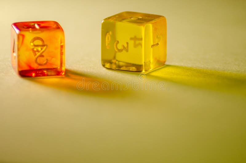 Close-up view of two 6-sided dice for board games and role-playing games royalty free stock photo