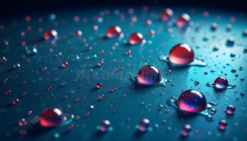 A close-up view of water droplets on a teal surface. vector illustration