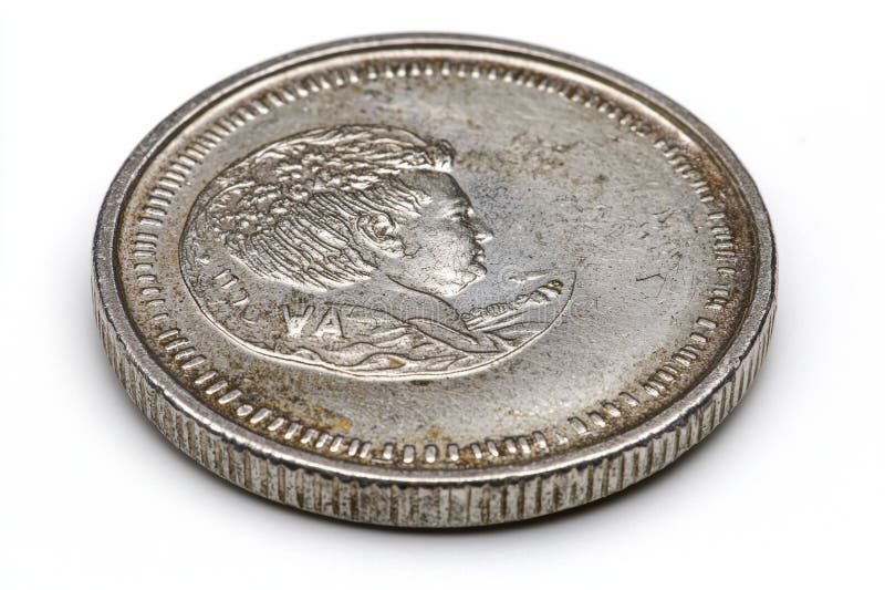 Weathered Silver Coin with Profile Portrait on White Background royalty free illustration