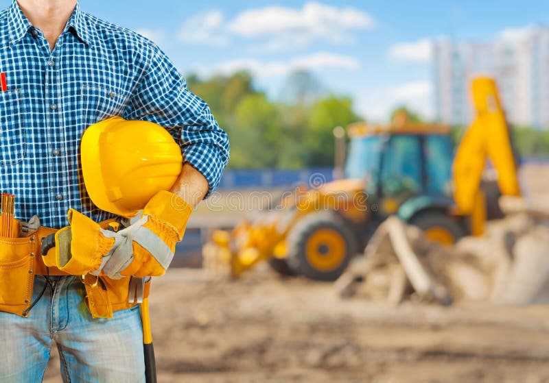 Close up view on worker with tools