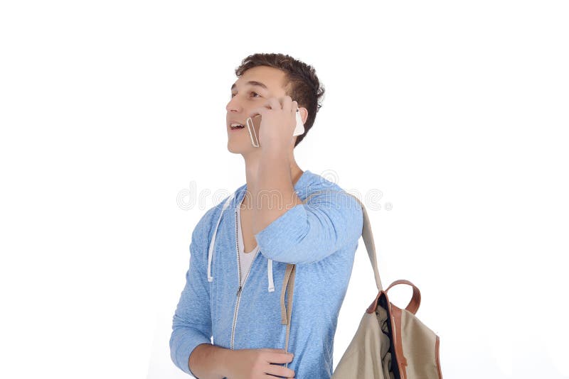 Young Latin Man with Backpack Using His Smartphone Stock Photo Image of looking, human 115399992