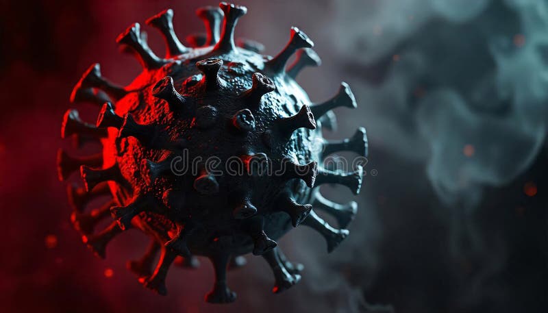 Close-up of a virus floating in the air looks scary stock illustration