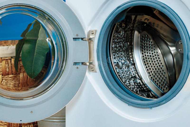 Close Up of Washing Machine in Bathroom. Stock Image Image of drum