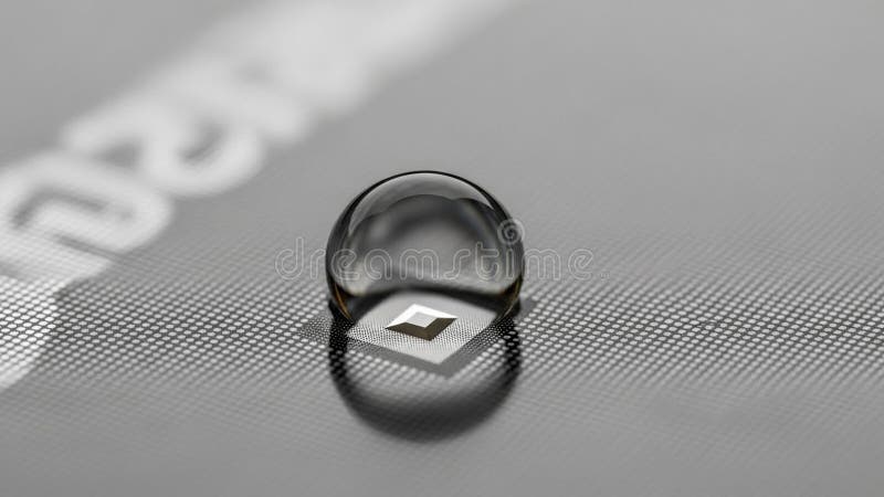 Droplet, light refracts, creating a mirrored effect with a geometric stock illustration