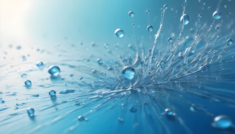 A close-up of water droplets splashing on a blue surface. The droplets are creating a dynamic and energetic spray royalty free illustration