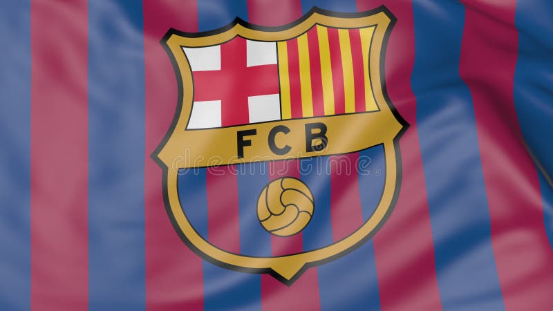 Close-up of waving flag with FC Barcelona football club logo