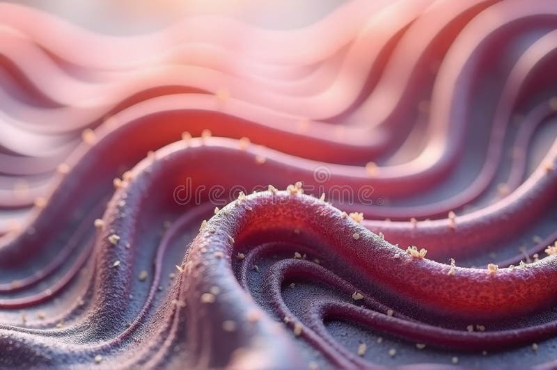 Close-up of wavy red abstract texture with dust particles in soft light vector illustration
