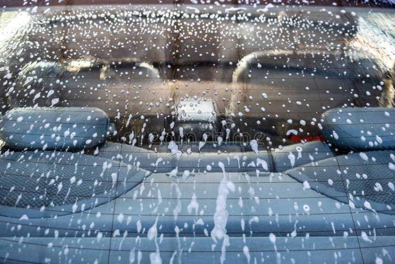 Close Up of Car Wash Rear Window Stock Photo Image of shine, light