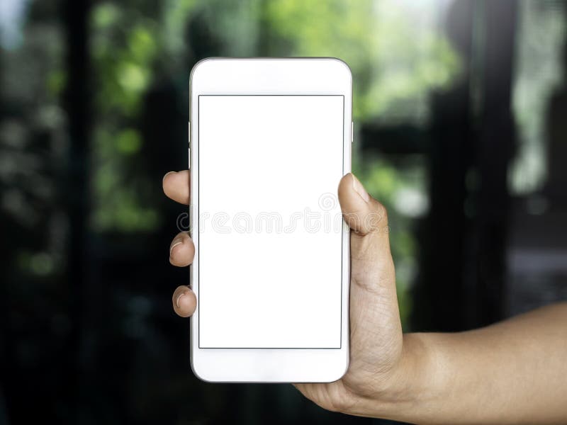 Closeup White Blank Screen on Mobile Phone. Stock Photo Image of