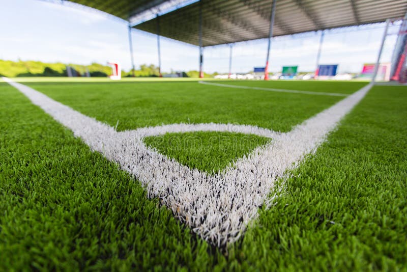Close Up White Line Corner on a Soccer Field Grass Stock Image Image