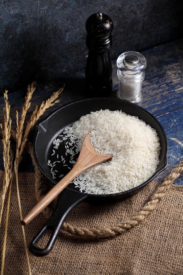 Close Up White Rice in Measuring Cup on Table Stock Image Image of