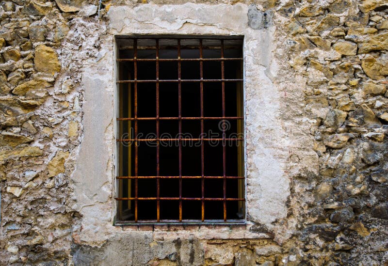 Close up Window with iron bar grill