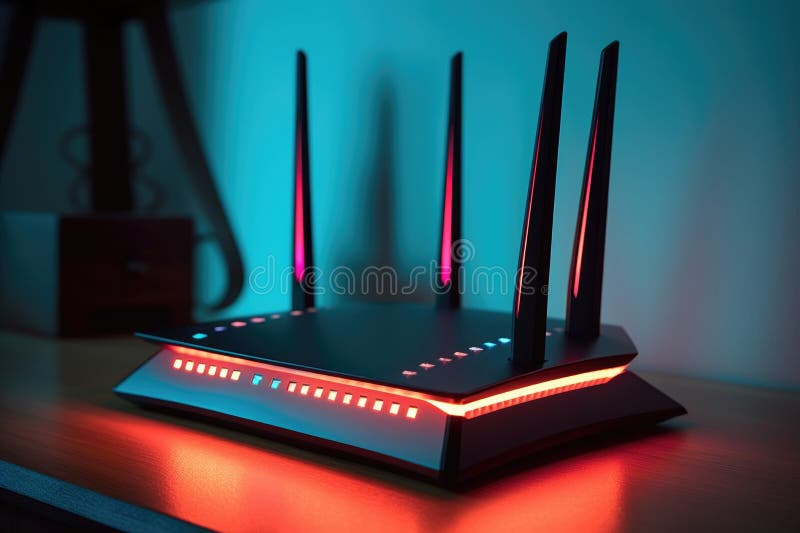 Close-up of a wireless router with led lights vector illustration