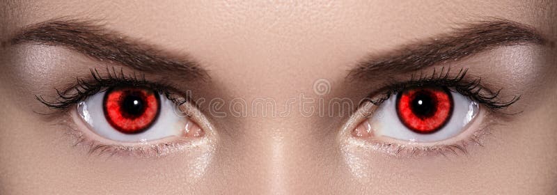 Mauve op gang brengen Bloeien Close-up of Woman Eyes. Halloween Makeup. Devil, Vampire or Monster Eye  Lens. Luminous Red Eyes Stock Image - Image of eyes, artist: 161671177