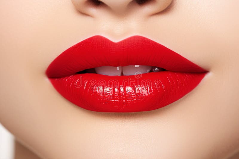 Close Up Of Woman S Lips With Bright Red Lipstick Stock Illustration Illustration Of Colorful 