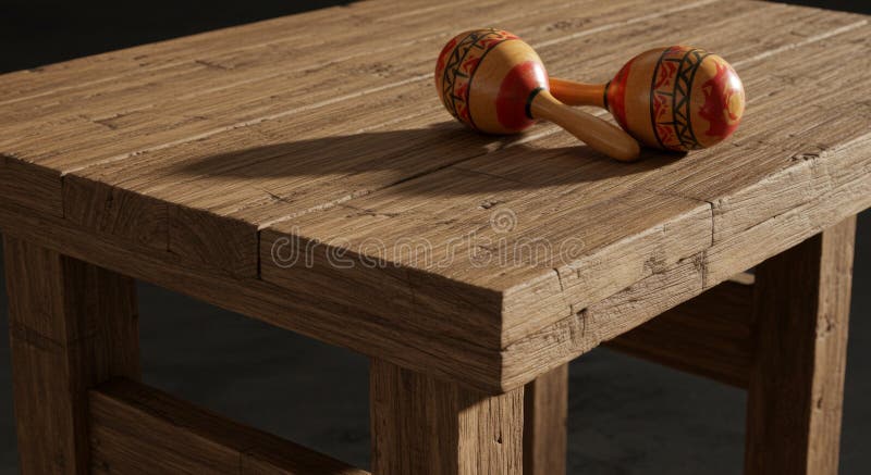 Close Up of Wooden Maracas on Rustic Table stock illustration