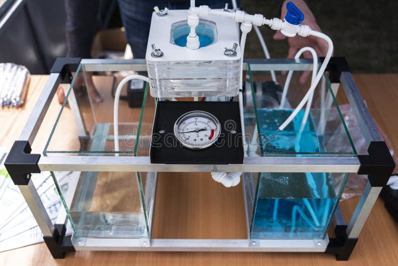 Close Up of Working Device for Enriching Water with Oxygen. Process of