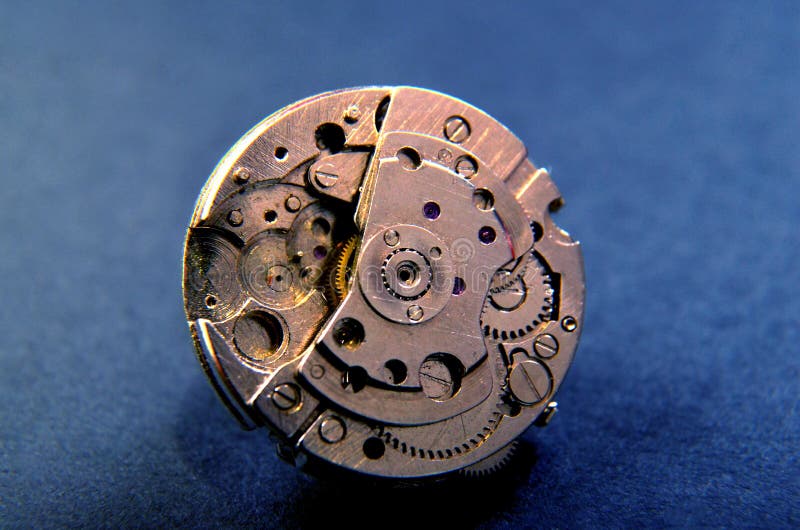 Close Up of Wrist Watch Mechanism. Technology Theme Stock Photo Image