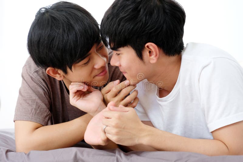 Close up of young asian gay man couple in happy moment, Happy asia homosexual boy, People diversity love lifestyle, LGBTQ pride