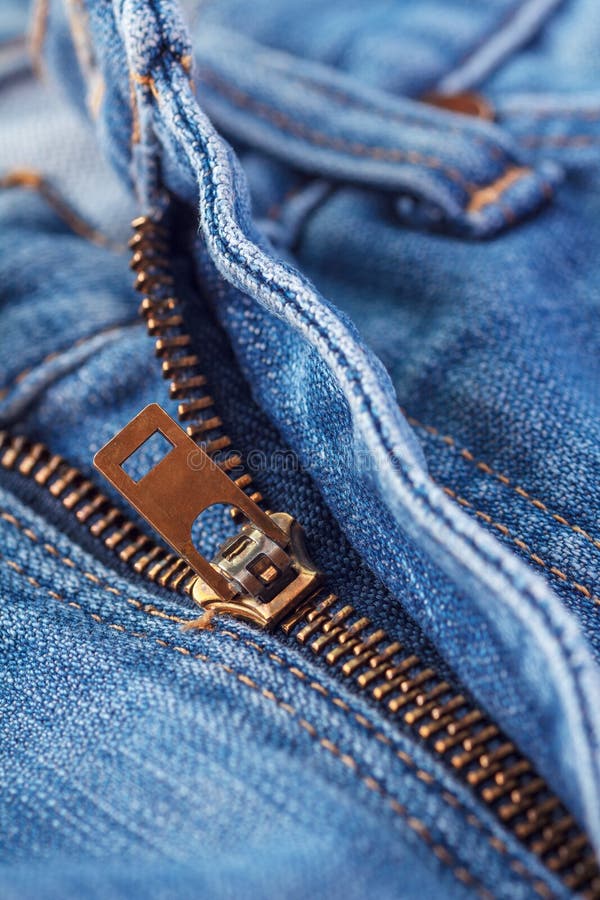 Close Up of Zipper in Blue Jeans. Stock Image Image of cloth, style