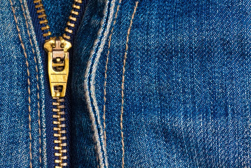 Close Up of a Zipper Over Blue Denim Stock Photo - Image of sewing ...