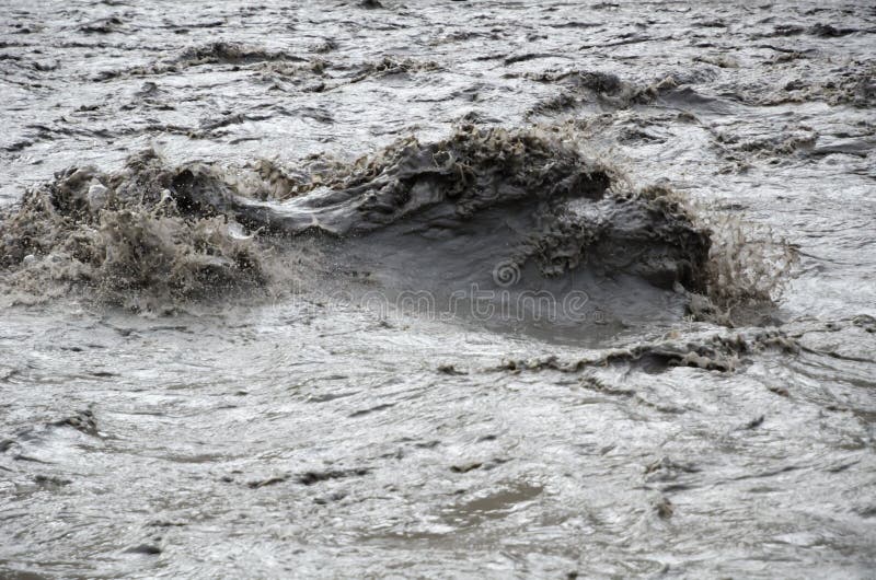 Close view of the affluent mountain Nepal river