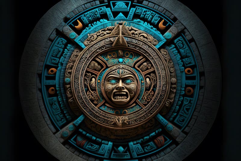 Close View of the Ancient Aztec Mayan Calendar with Round Pattern and