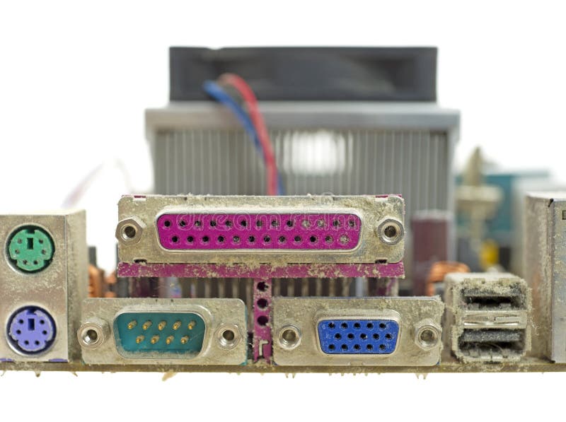 Close View Dusty Back Panel Ports For Motherboard Stock Images Image