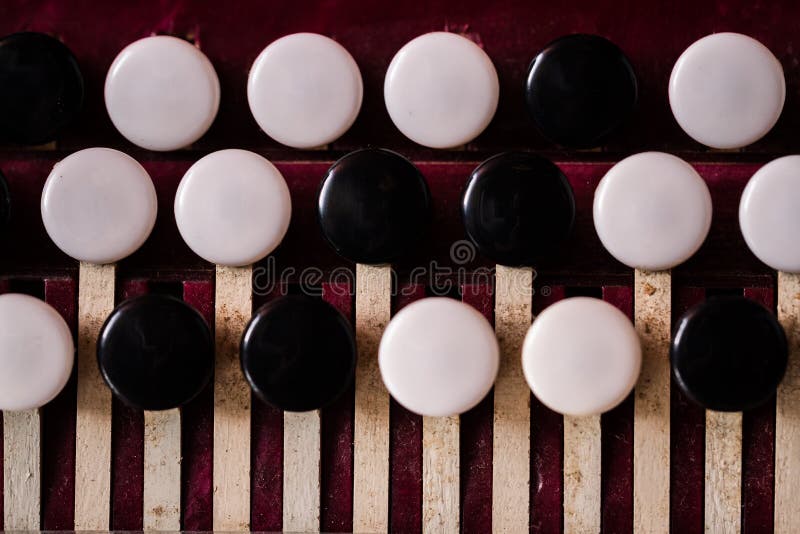 Close View of Old Red Accordion stock photos Close View of Old Red Accordion stock photos