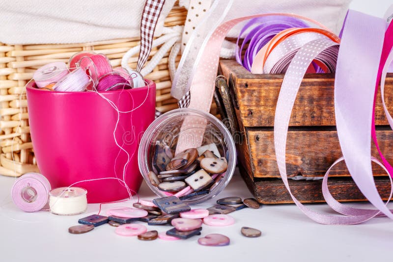 Close view of sewing accessories royalty free stock image