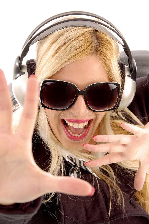Close view of shouting woman enjoying music