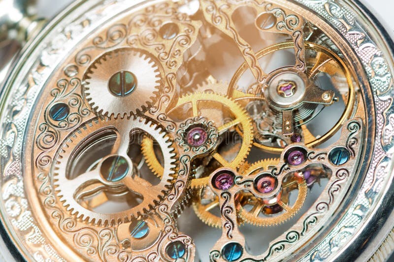 Close view of a vintage watch mechanism royalty free stock photography