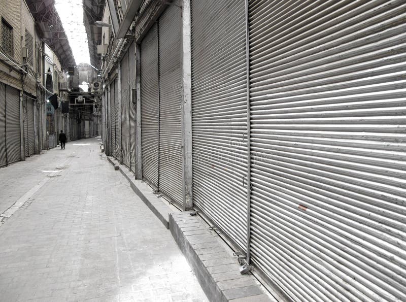 Closed stores in Tehran bazaar. Closed stores in Tehran bazaar