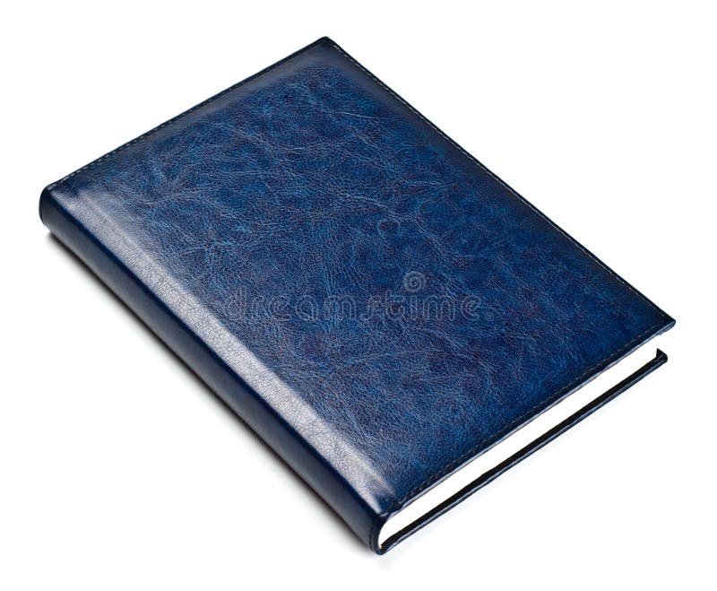 Closed blue leather notebook stock photo