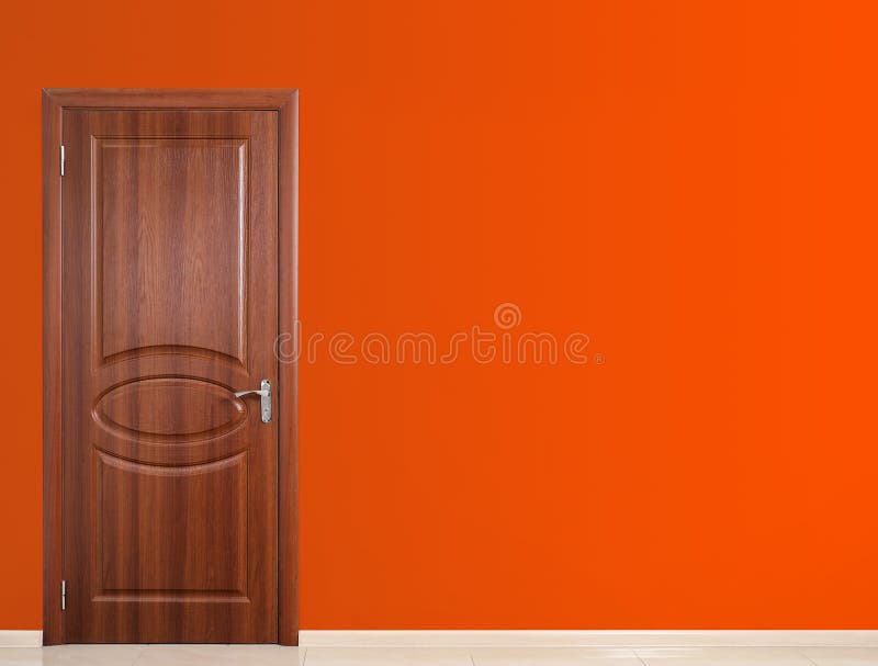 Closed Brown Door in White Wall. Stock Image Image of apartment, door 138812979