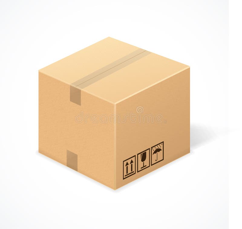Closed cardboard box, isolated on white stock illustration