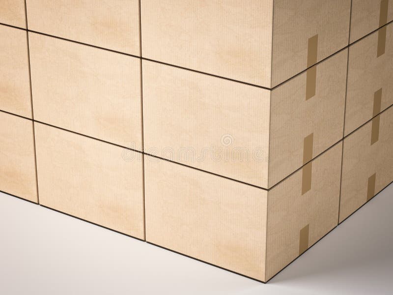 Closed cardboard boxes. 3d rendering vector illustration