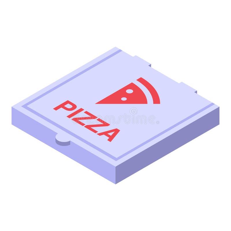 Closed cardboard pizza box with logo isometric view stock illustration